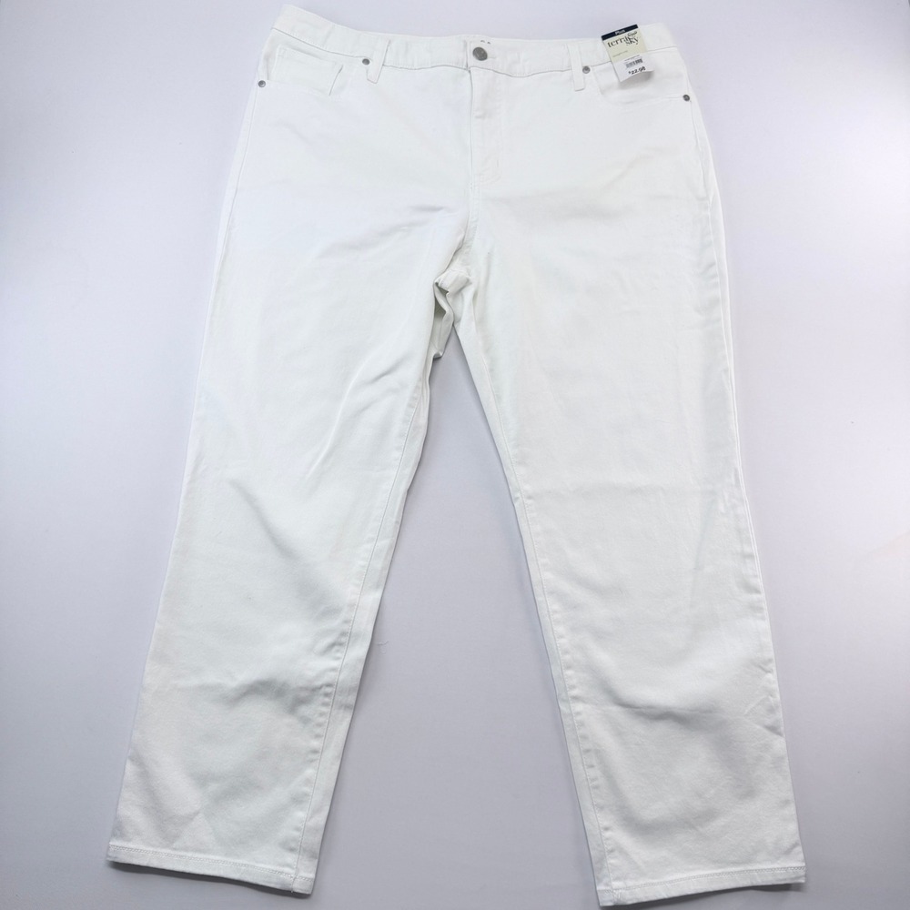 Terra & Sky White Straight Leg Jeans Womens 20W Petite Plus Stretch Denim NEW
